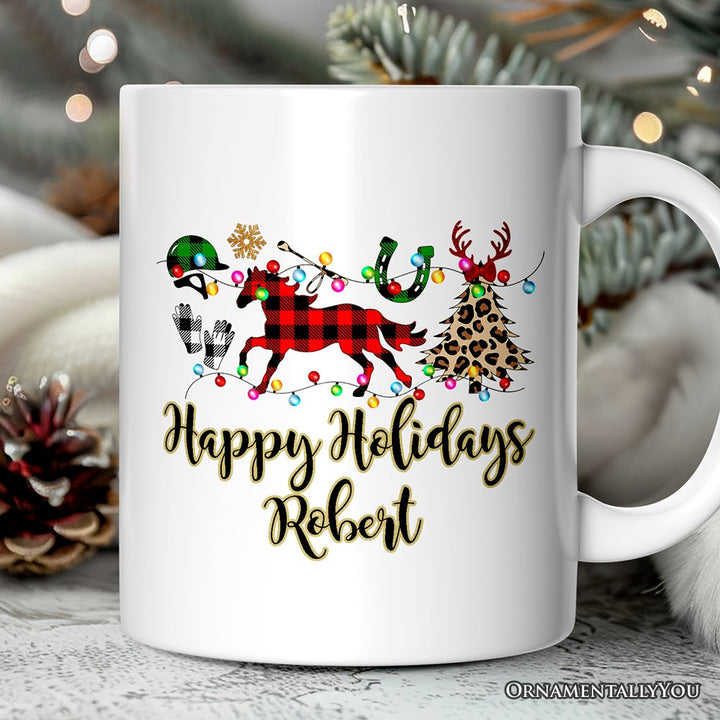 Personalized Mug Horse Buffalo Plaid Christmas, Equestrian Gift Personalized Ceramic Mug OrnamentallyYou 