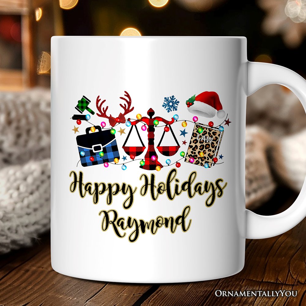 Personalized Mug Law and Legal Theme Buffalo Plaid Christmas, Lawyer and Paralegal Clerk Gift Personalized Ceramic Mug OrnamentallyYou 