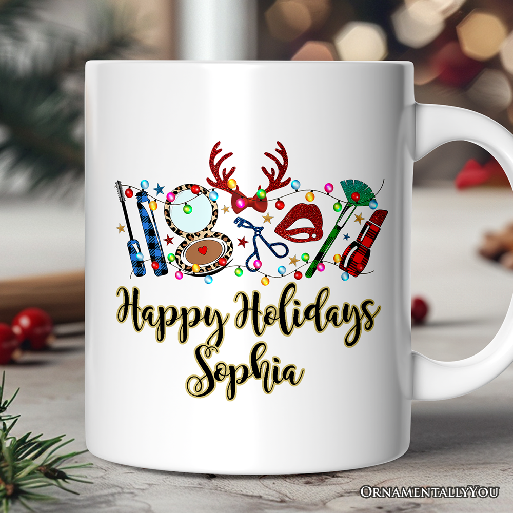 Personalized Mug Makeup Artist Buffalo Plaid Christmas, Cosmetologist Beauty and Cosmetics Gift