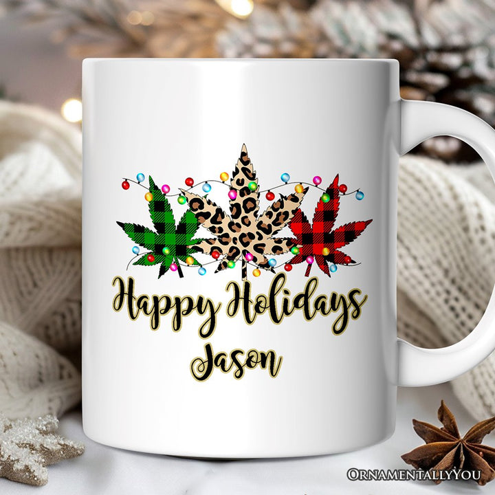 Personalized Mug Marijuanna Buffalo Plaid Christmas Cannabis Gift Personalized Ceramic Mug OrnamentallyYou 