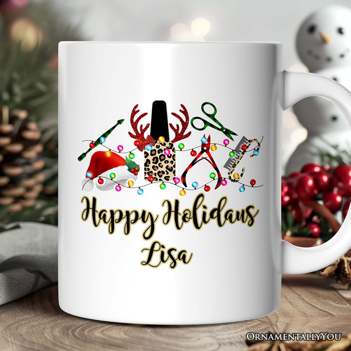 Personalized Mug Nail Tech Buffalo Plaid Christmas, Pedicure Gift Personalized Ceramic Mug OrnamentallyYou 