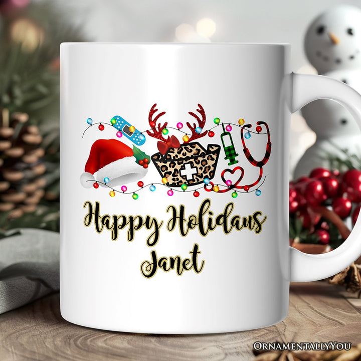 Personalized Mug Plaid Nurse Christmas, Gift for Medical Assistants and Hospital Technicians Personalized Ceramic Mug OrnamentallyYou 