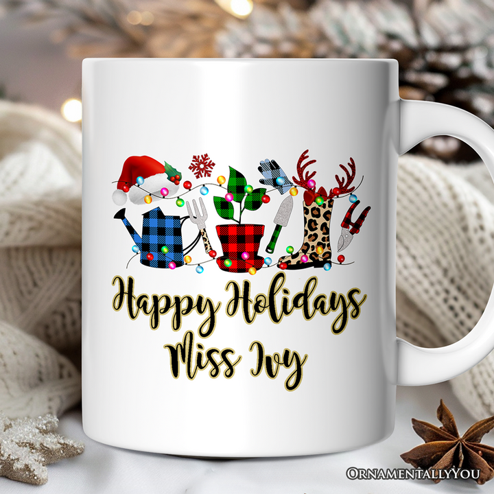 Personalized Mug Plant Lover Gift Buffalo Plaid Christmas, Botanical Gift