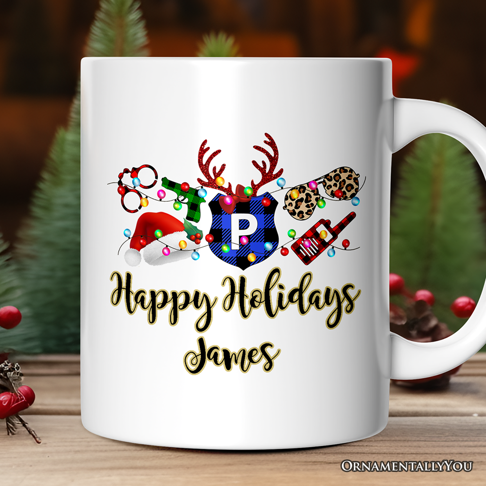 Personalized Mug Police Officer Christmas Buffalo Plaid Christmas