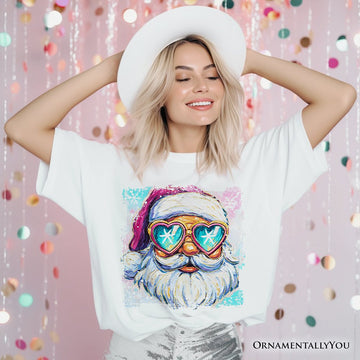 Merry Christmas Santa Sunglasses Christmas T-Shirt, Funky Retro Holiday Tee T-Shirts OrnamentallyYou 