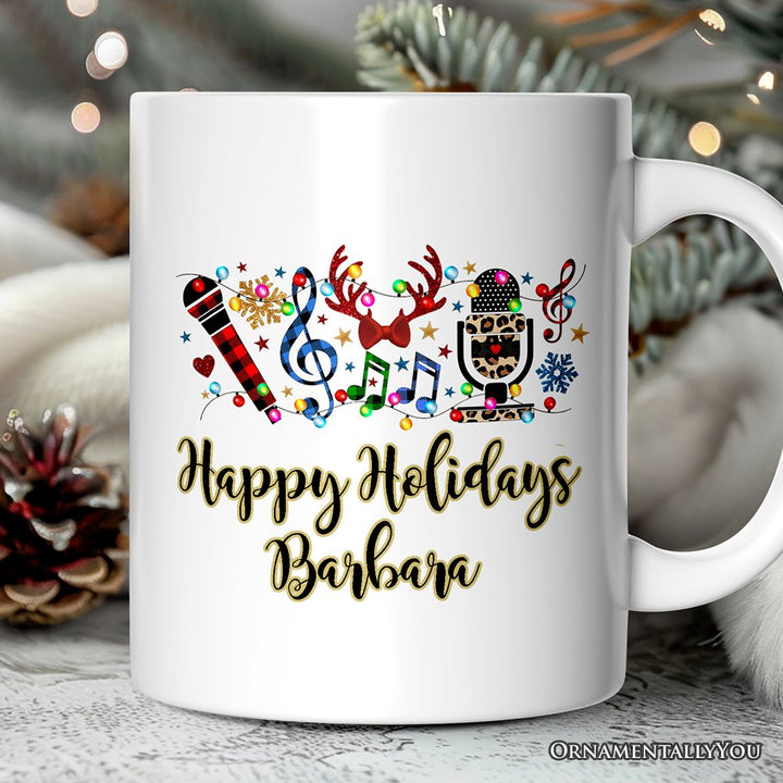 Personalized Mug Singers Buffalo Plaid Christmas, Microphone Gift Personalized Ceramic Mug OrnamentallyYou 