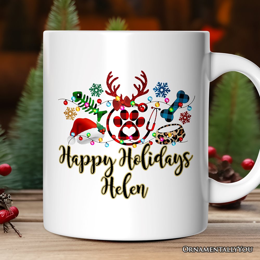 Personalized Mug Pet Themed Buffalo Plaid Veterinarian Christmas, Animal Owner Gift Personalized Ceramic Mug OrnamentallyYou 