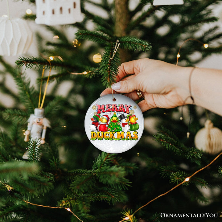 Merry Duckmas Christmas Ornament, Whimsical Rubber Duck Themed Holiday Decor Ceramic Ornament OrnamentallyYou 