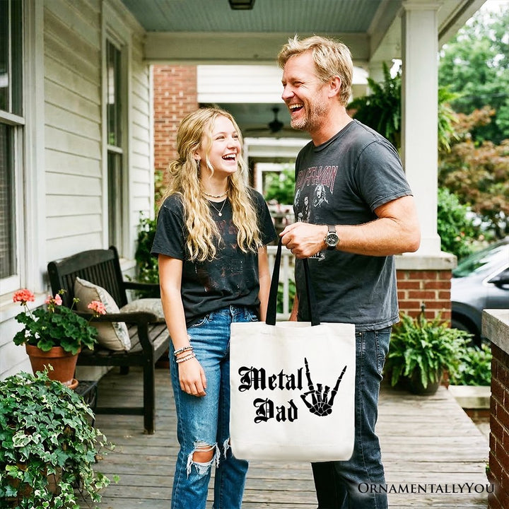 Metal Dad Skeleton Tote Bag, Rock Music Hand Sign Gift Shopper Tote Bag OrnamentallyYou 