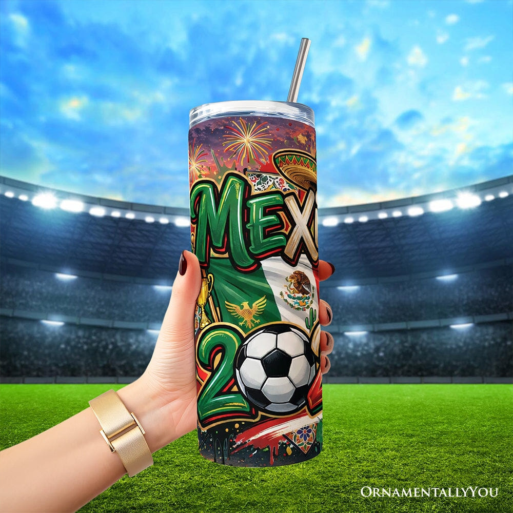 Mexico 2026 Soccer Cup Global Championship 20oz Tumbler With Lid and Stainless Steel Straw, Fans Football Gift Cup Tumbler OrnamentallyYou 