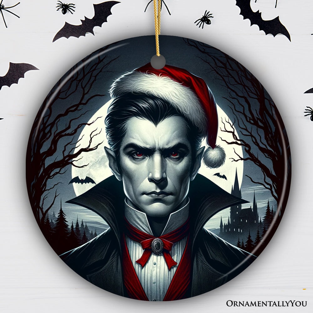 Midnight Terror Dracula Ornament, Sinister Holiday Keepsake and Halloween Tree Decor Ceramic Ornament OrnamentallyYou Circle Version 1 