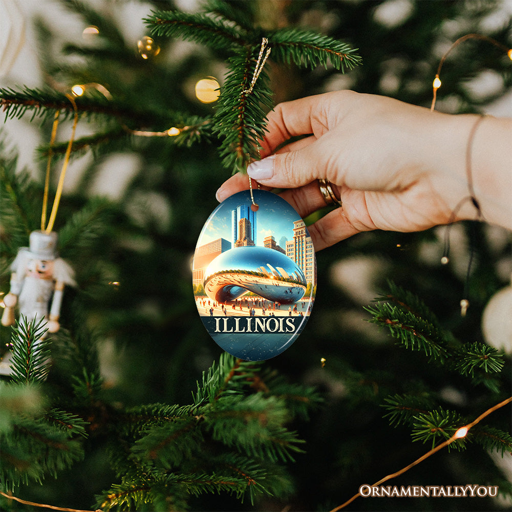Modern Illinois Cloud Gate Ornament, Iconic Chicago Bean Christmas Gift and Urban Landmark Souvenir