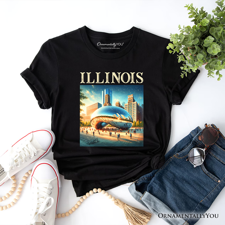 Modern Illinois State Cloud Gate T-Shirt, Iconic Chicago Bean Tee and Urban Landmark Souvenir