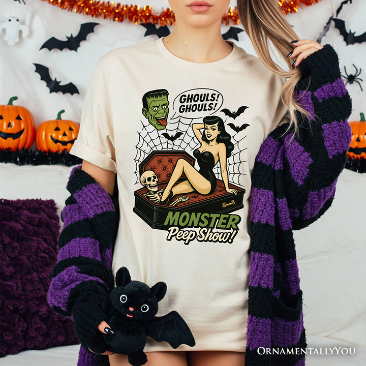 Monster Peep Show Pin-Up T-Shirt, Retro Horror Halloween Tee