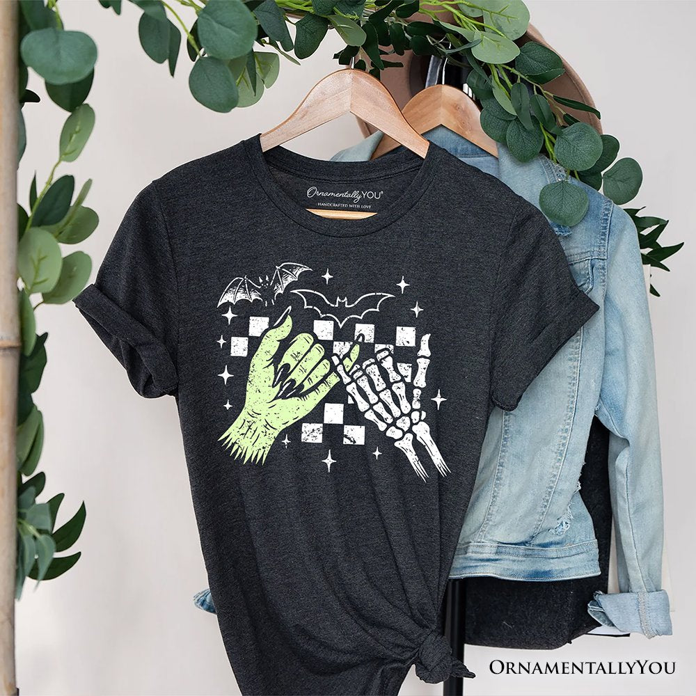 Monster Skeleton Pinky Promise T-Shirt, Funny Spooky Halloween Tee T-Shirts OrnamentallyYou Gray XS 