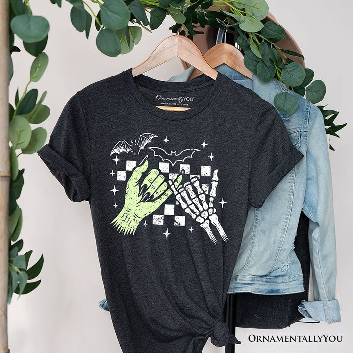 Monster Skeleton Pinky Promise T-Shirt, Funny Spooky Halloween Tee T-Shirts OrnamentallyYou Gray XS 