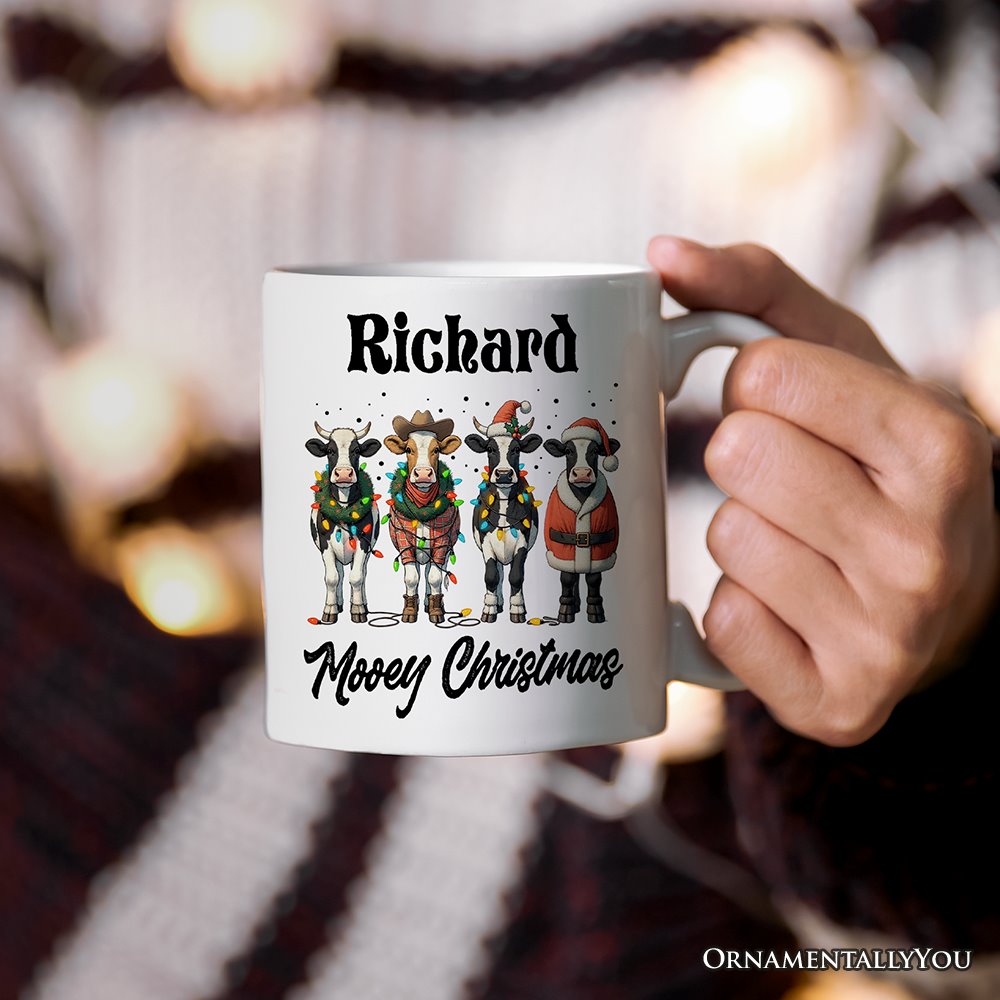 Mooey Christmas Personalized Mug, Cow Lover Gift with Custom Name Personalized Ceramic Mug OrnamentallyYou 