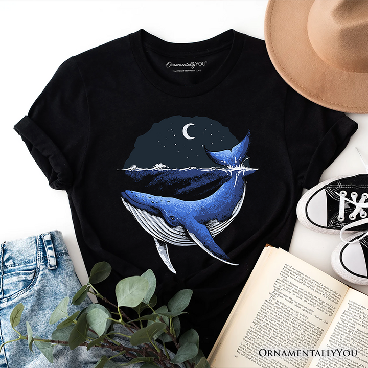 Moonlit Whale Vintage T-Shirt, Night Ocean Retro Tee