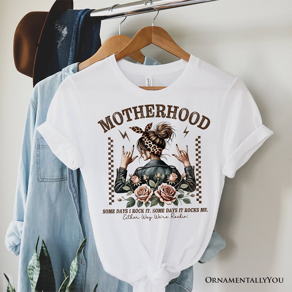 Motherhood Mama Rock T-Shirt, Retro White and Natural Tee for Strong and Rocking Mothers T-Shirts OrnamentallyYou White XS 