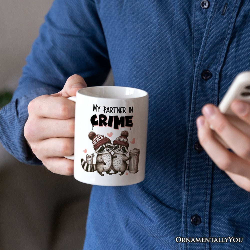 My Partner in Crime Love Racoons Personalized Mug For Couple, Funny Vintage Retro Gift With Custom Names Personalized Ceramic Mug OrnamentallyYou 