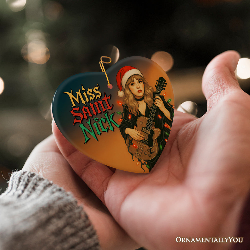 Mystic Holiday Rock Star Christmas Ornament, Boho Gypsy Guitar Goddess Gift for Musicians