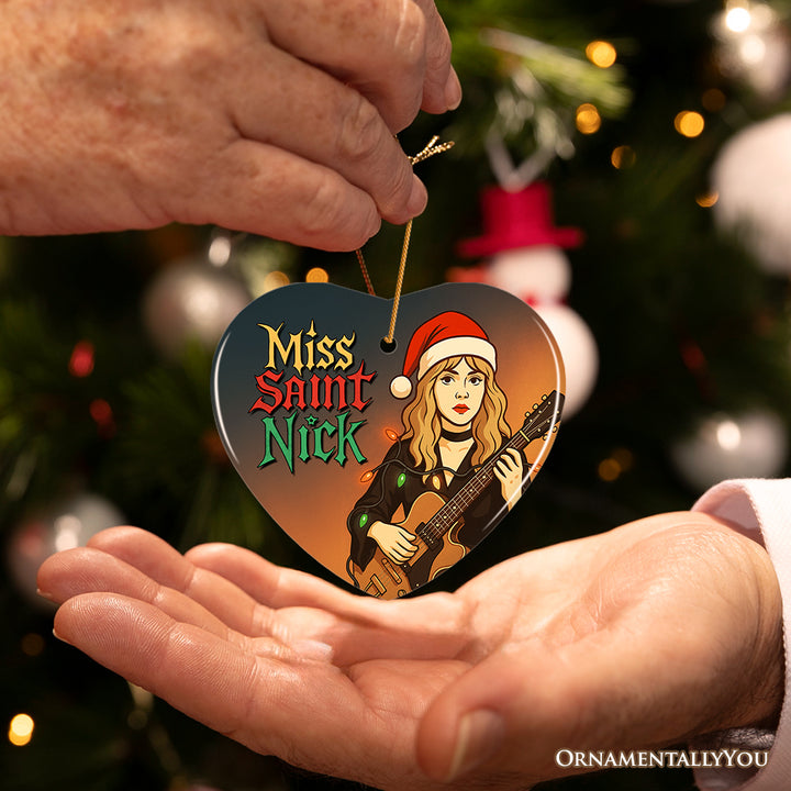 Mystic Holiday Rock Star Christmas Ornament, Boho Gypsy Guitar Goddess Gift for Musicians