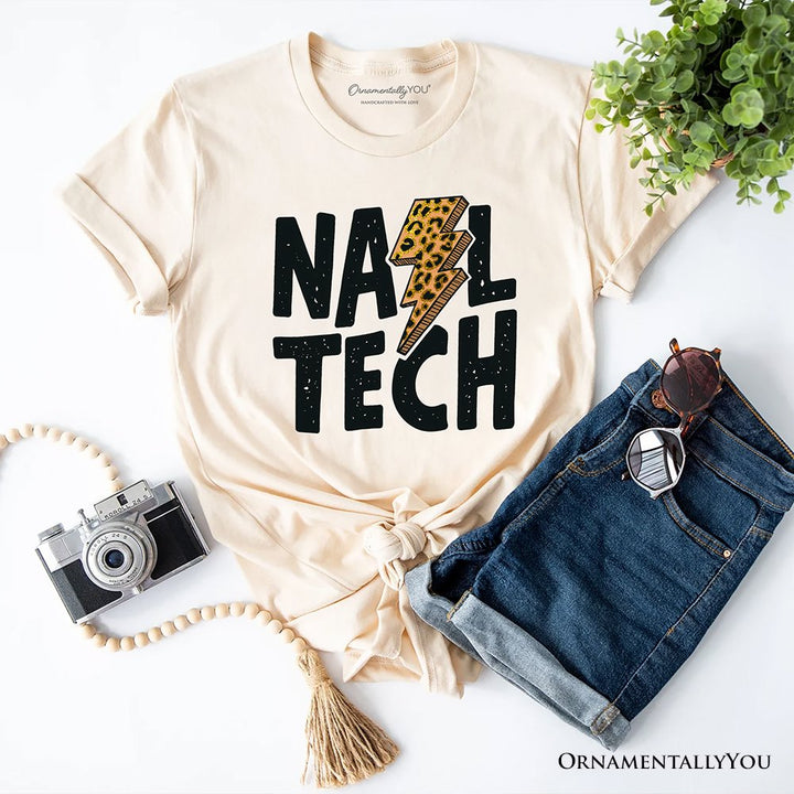 Nail Tech Leopard Lightning T-Shirt, Retro Stylist Tee T-Shirts OrnamentallyYou Natural XS 