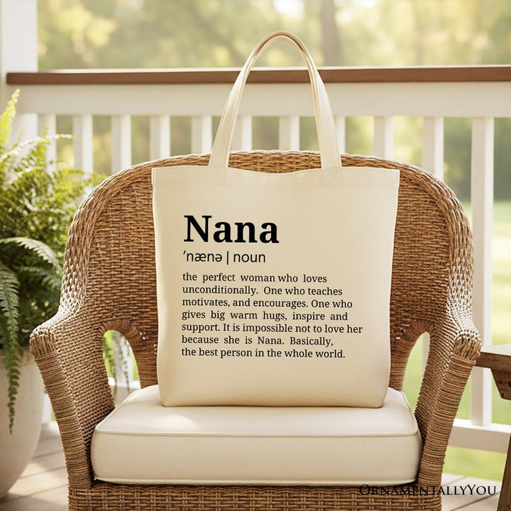 Nana Definition Canvas Tote Bag, Funny Grandmother Gift Shopper Tote Bag OrnamentallyYou Beige 