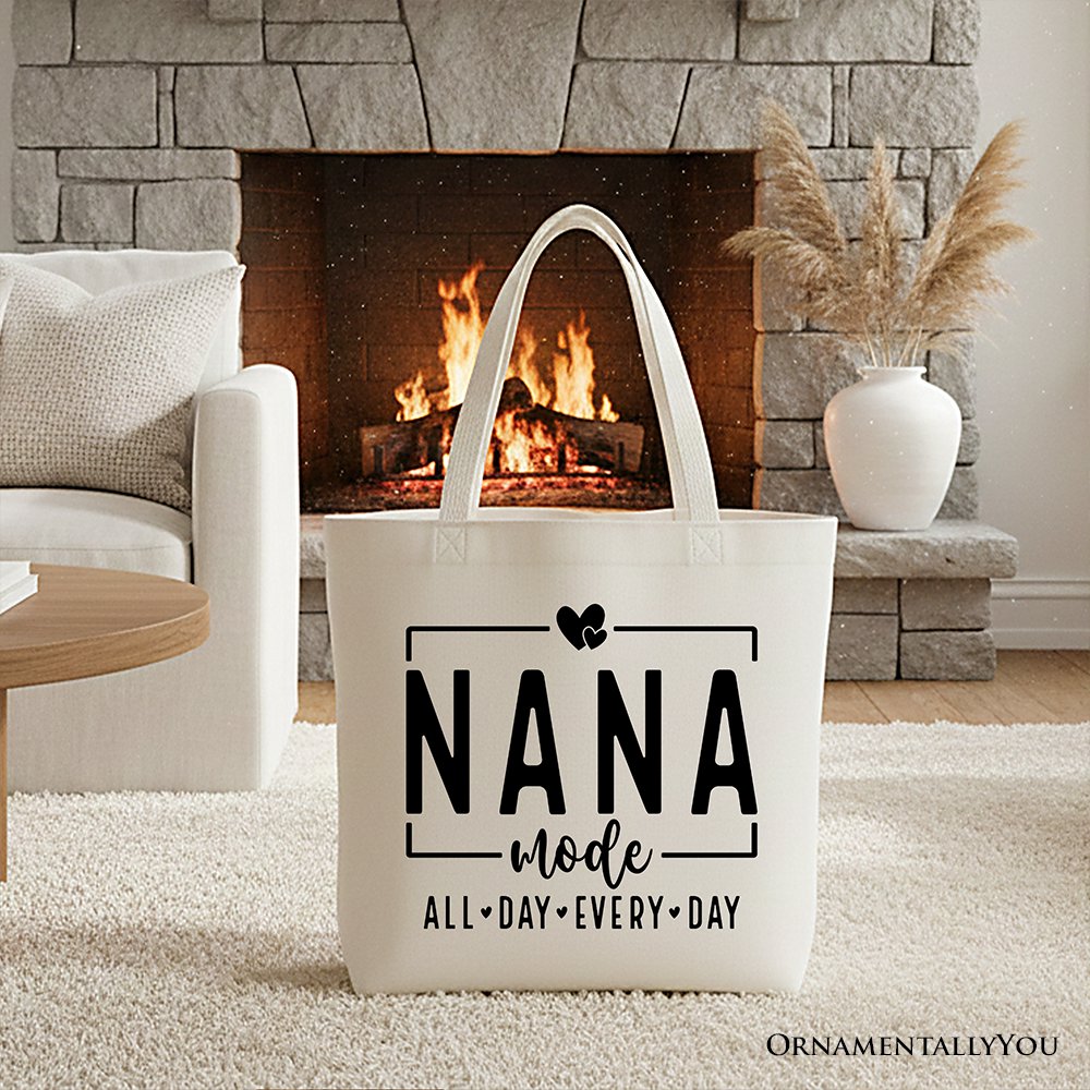 Nana Mode Canvas Tote Bag, All Day Every Day Gift Shopper for Grandma Tote Bag OrnamentallyYou White 