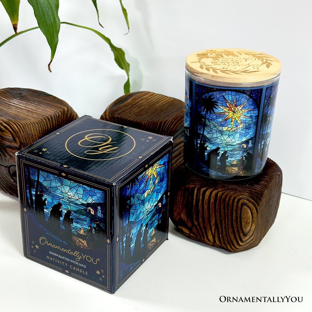 Nativity Faux Stained Glass LED Tea Light Candle, Holy Night Scene Christmas Decor With Soft Glow Candles OrnamentallyYou 