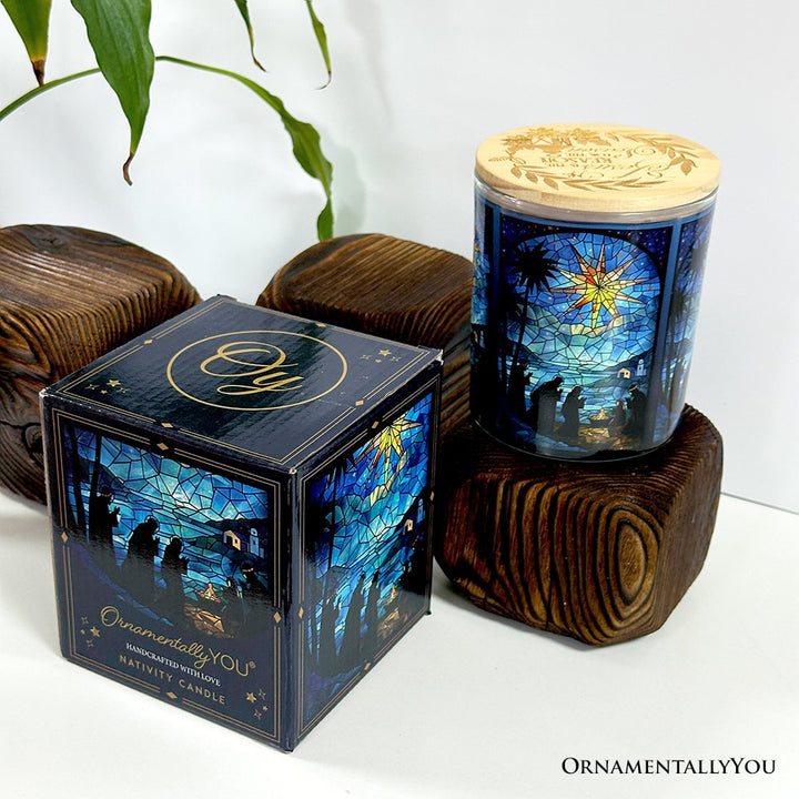 Nativity Faux Stained Glass LED Tea Light Candle, Holy Night Scene Christmas Decor With Soft Glow Candles OrnamentallyYou 