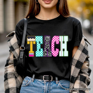 Neon Teacher Checkered Retro T-Shirt, Back To School Tee T-Shirts OrnamentallyYou 