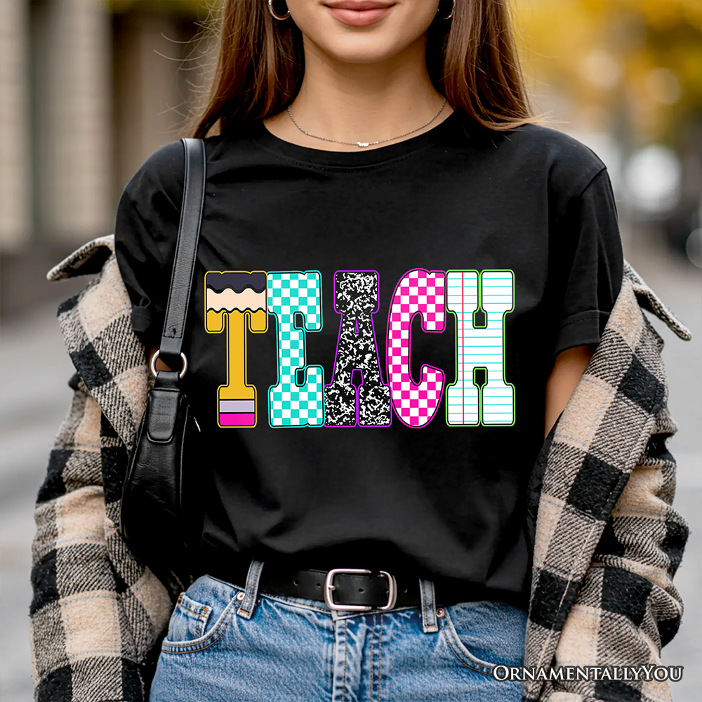 Neon Teacher Checkered Retro T-Shirt, Back To School Tee
