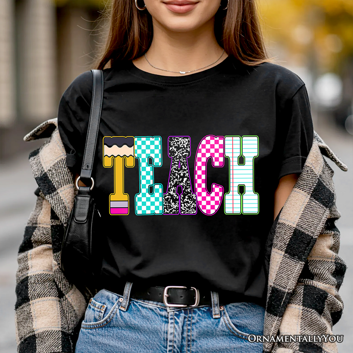 Neon Teacher Checkered Retro T-Shirt, Back To School Tee