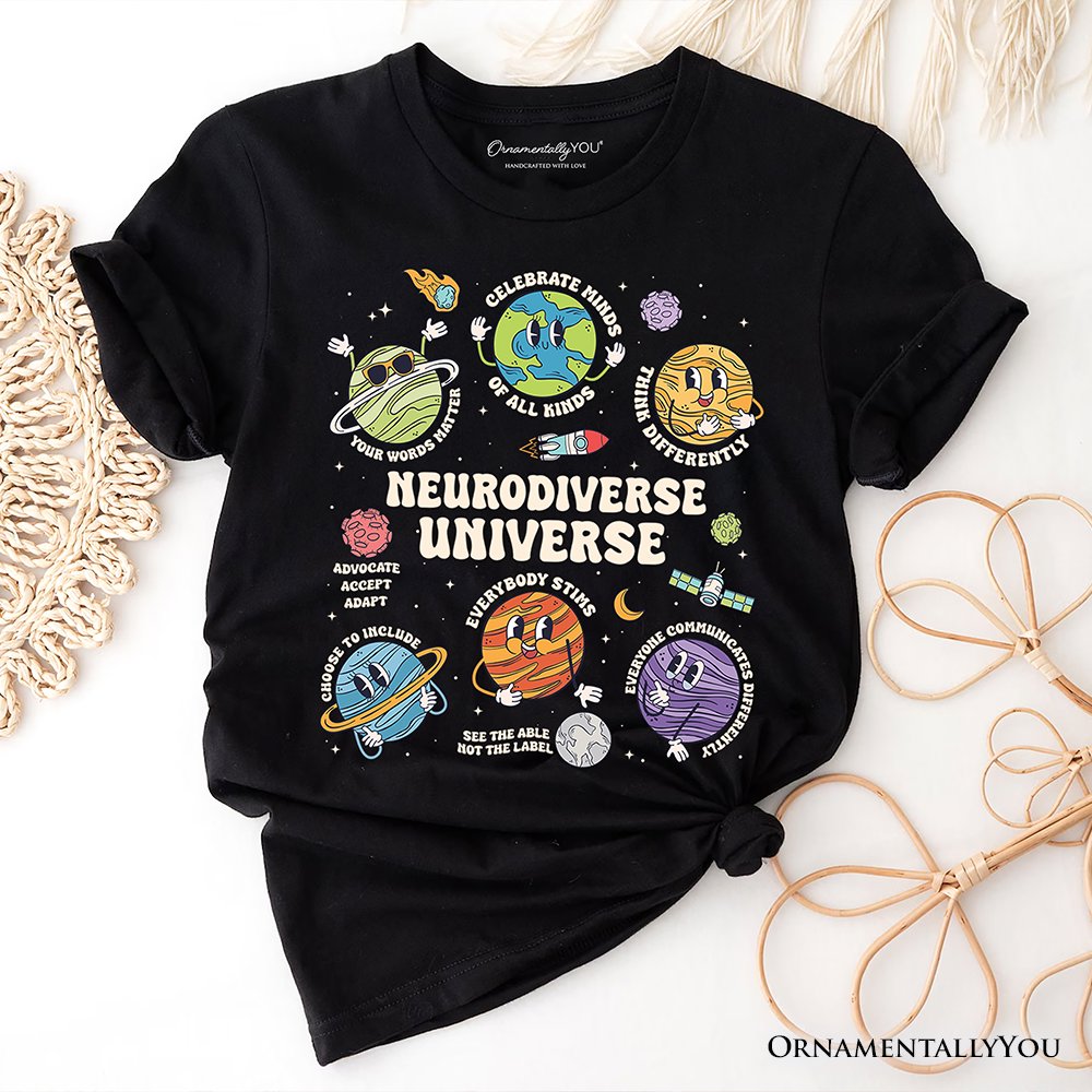 Neurodiverse Universe Autism Space T-Shirt, Colorful Autism Awareness Education Tee T-Shirts OrnamentallyYou Black XS 