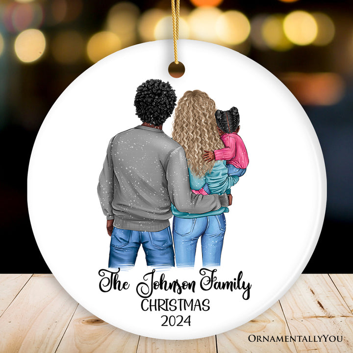 New Family of Three Personalized Keepsake Christmas Ornament, Mom, Dad and Baby