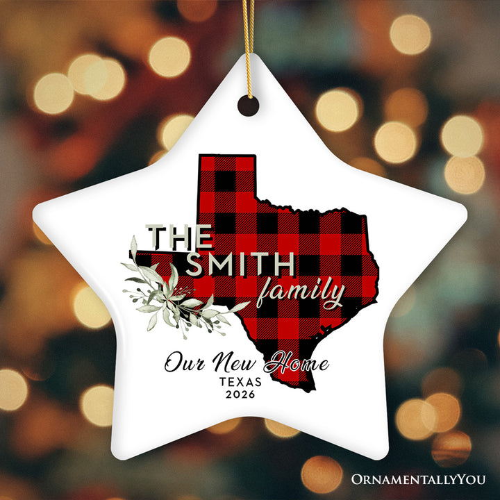 New Home and State Customized Buffalo Plaid Christmas Ornament