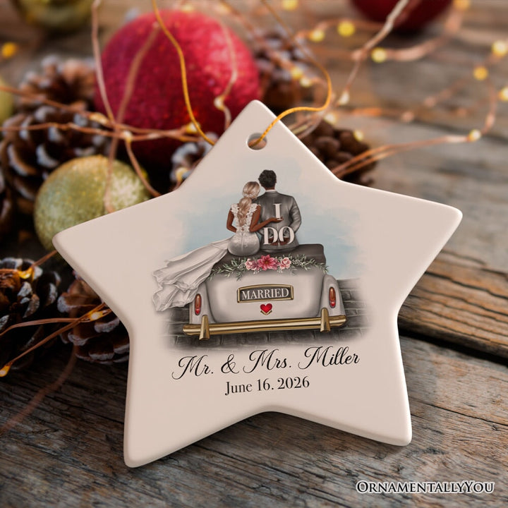 Newlywed Just Married Custom Keepsake Ornament, First Christmas as Husband and Wife Gift Ceramic Ornament OrnamentallyYou Star 
