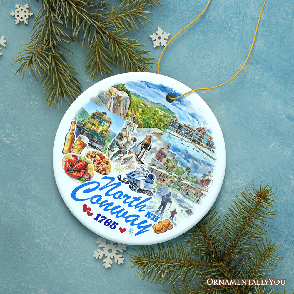 North Conway Scenic Adventure Ornament, New Hampshire White Mountain Charm and Christmas Gift and Souvenir