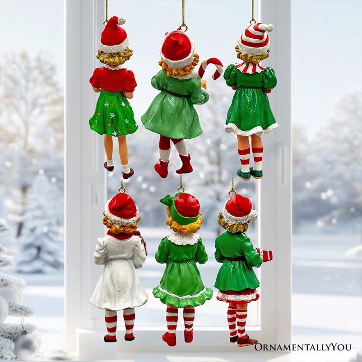 (Pre-Order) Nostalgic Victorian Christmas Girl Charming Set of 6 Ornaments, Vintage Old Fashioned Resin Holiday Decoration Ornament Bundle OrnamentallyYou 