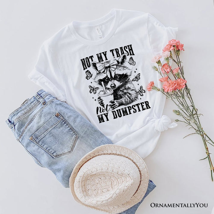 Not My Trash Not My Dumpster Cute Raccoon T-Shirt, White and Natural Vintage Coquette Bow Women Tee T-Shirts OrnamentallyYou White XS 