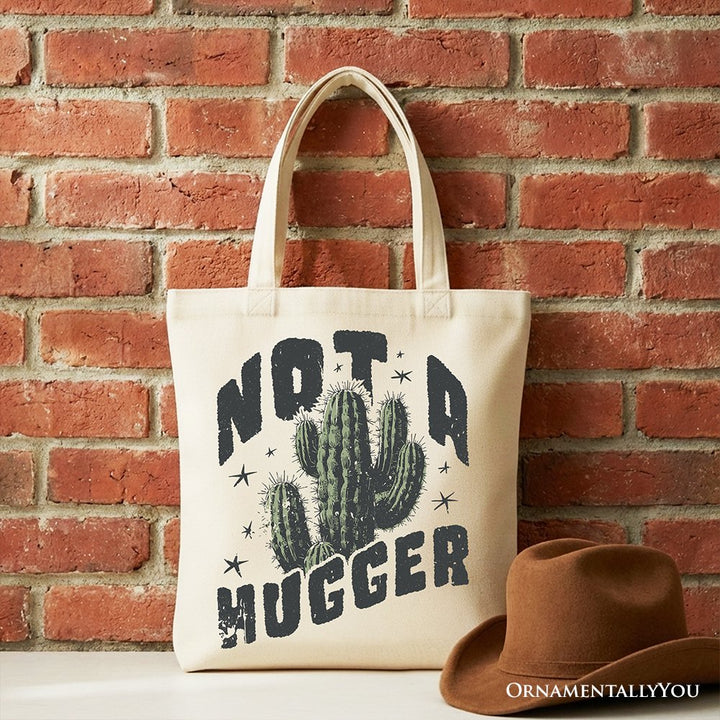 Not a Hugger Tote Bag With Cactus, Funny Retro Gift Shopper for Sarcastic Girls Tote Bag OrnamentallyYou Beige 