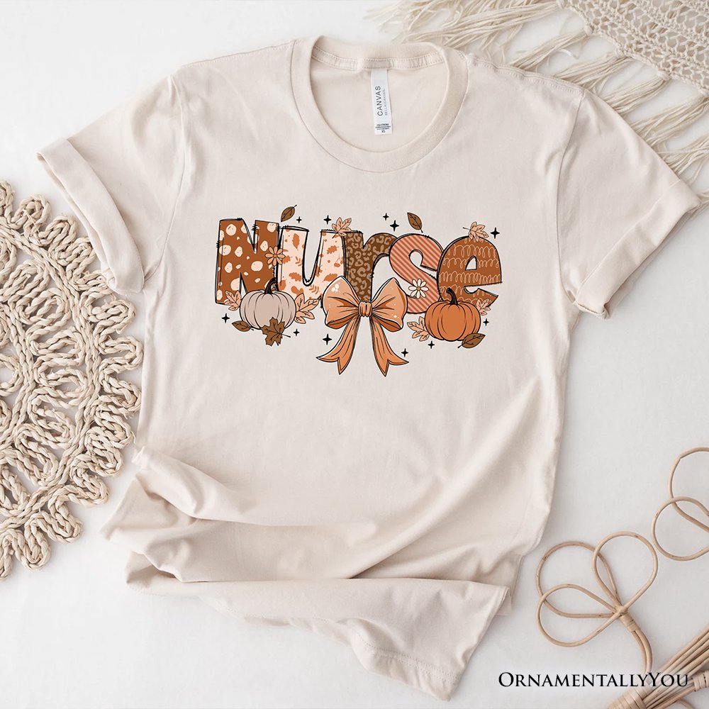 Nurse Coquette Autumn T-Shirt, Cozy Fall Pumpkins Tee for Healthcare Heroes T-Shirts OrnamentallyYou Natural XS 