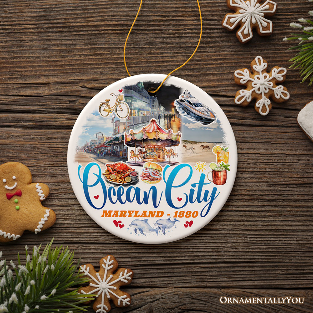 Ocean City Ceramic Ornament, Maryland Coastal Themes Christmas Decoration and Gift