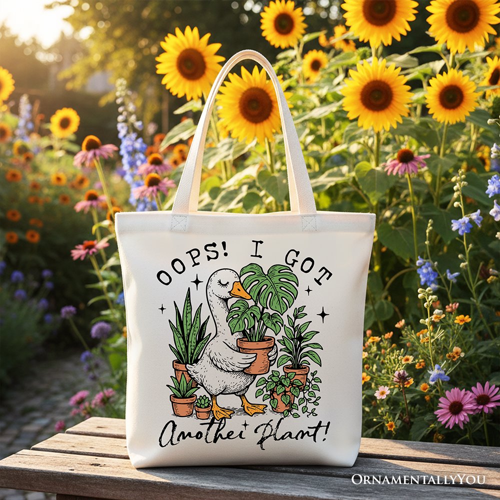 Oops I Got Another Plant Goose Canvas Tote Bag, Sarcastic Gardening Humor Gift Tote Bag OrnamentallyYou White 