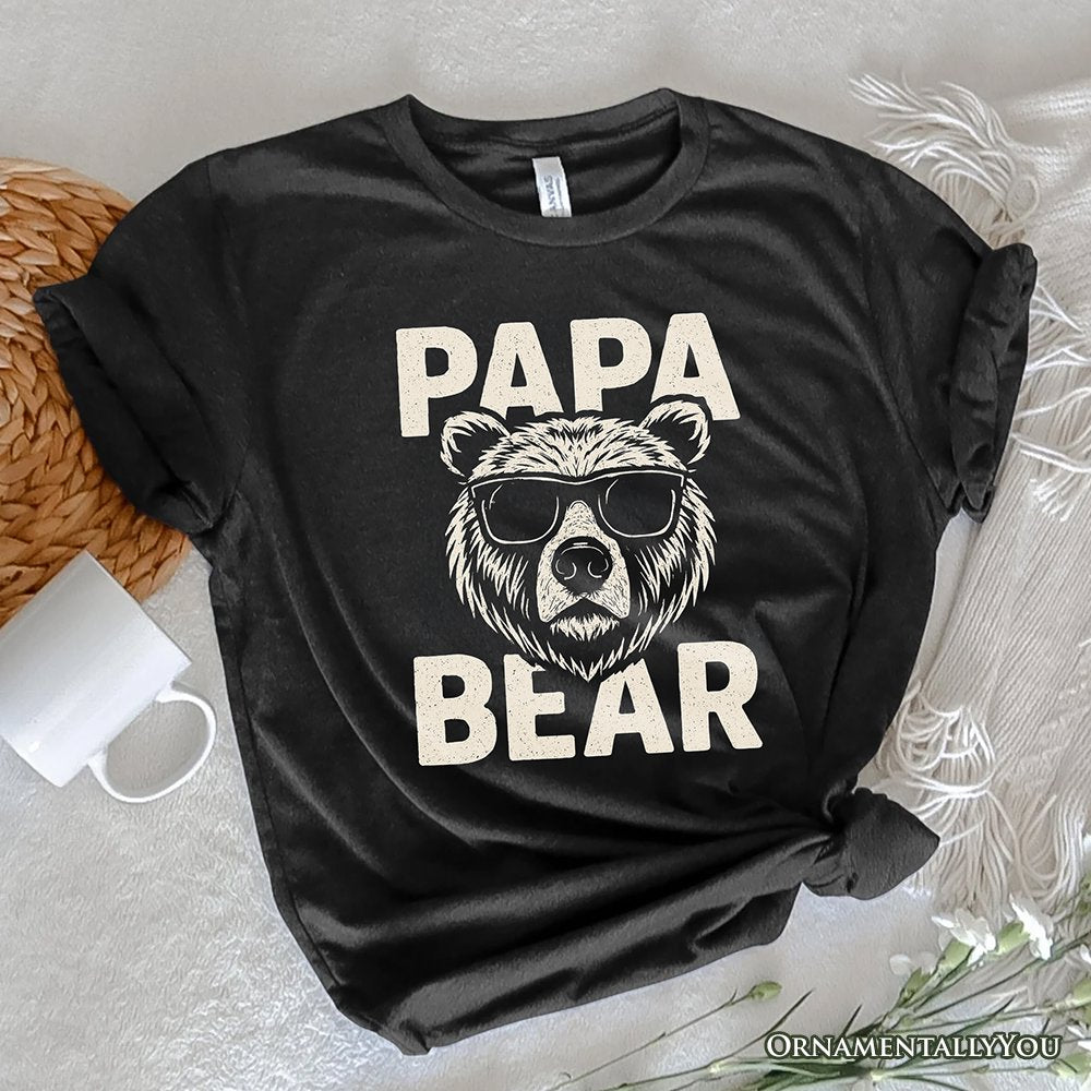 Papa Bear Sunglasses T-Shirt, Black Vintage Tee for Cool Dads T-Shirts OrnamentallyYou Black XS 