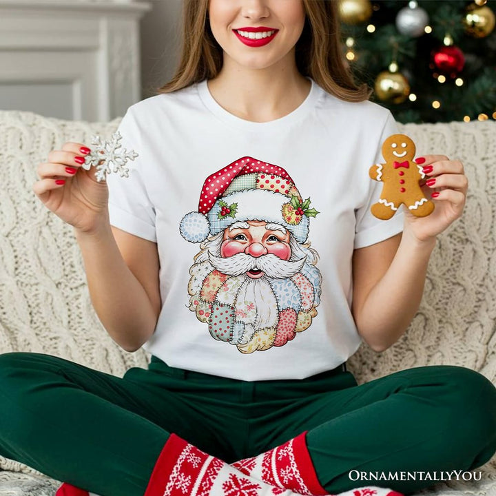 Patchwork Santa Claus T-Shirt, Retro Christmas Holiday Tee T-Shirts OrnamentallyYou 