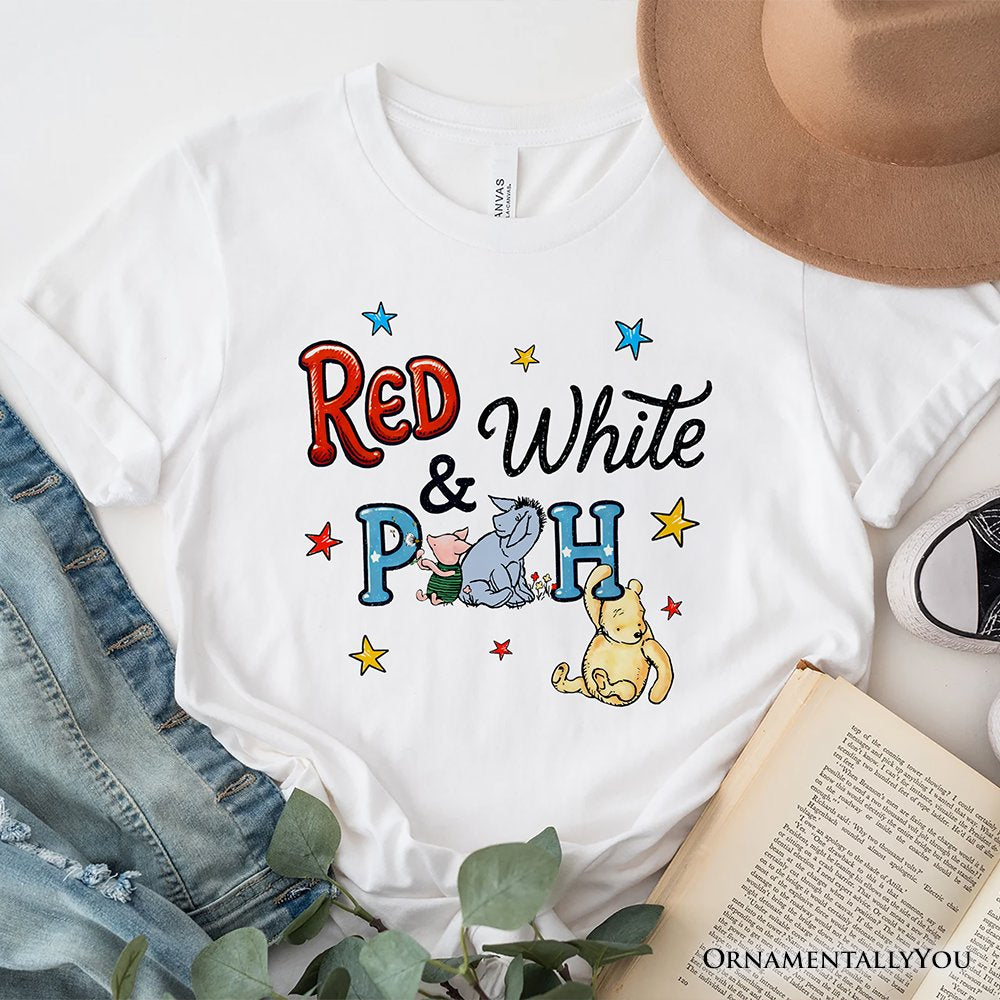 Patriotic 4th of July Red White & Proud T-Shirt, 1926 A.A. Milne Cute Winnie-the-Pooh USA Tee T-Shirts OrnamentallyYou White XS 
