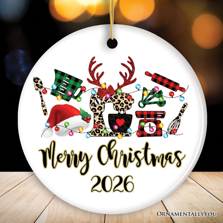 Personalized Baker Buffalo Plaid Leopard Merry Christmas Ornament, Baking Gift Ceramic Ornament OrnamentallyYou Circle 