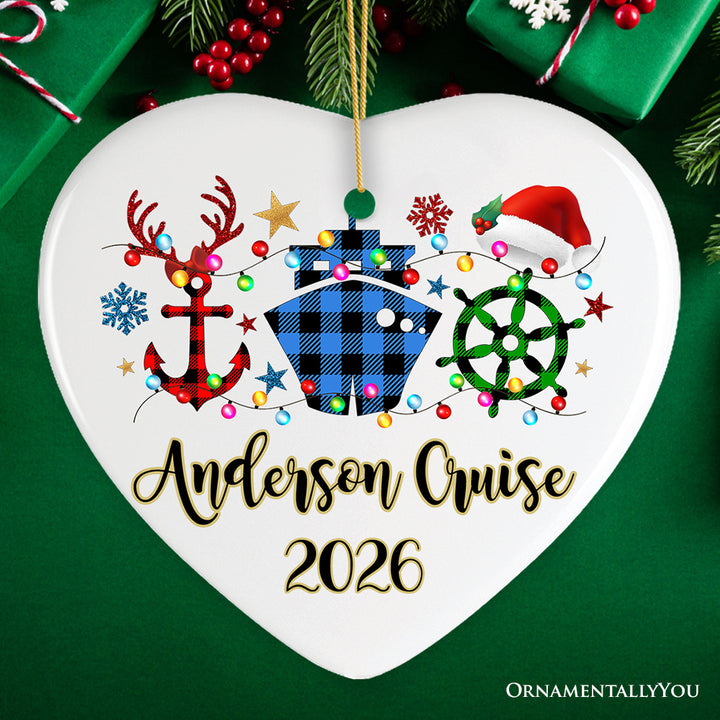 Personalized Cruise Vacation Buffalo Plaid Leopard Merry Christmas Ornament Gift